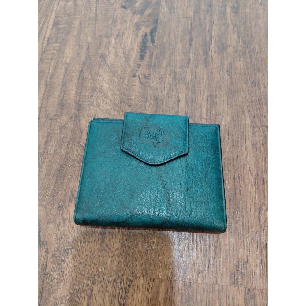 Vintage Buxton Wallet Green Top Grain Cowhide Exterior Leather